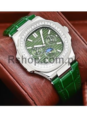 Patek Philippe Nautilus Perpetual Calendar Green Leather Straps Watch Price in Pakistan