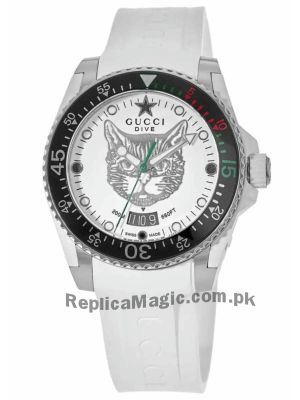 Gucci Dive Tiger White Dial White Rubber Strap Watch  Price in Pakistan