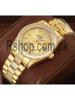 Rolex Day Date Yellow Gold Diamond Bezel Diamond Dial Swiss Watch Price in Pakistan