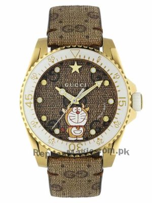 Gucci Dive Doraemon Brown Dial Brown Leather Strap Watch  Price in Pakistan