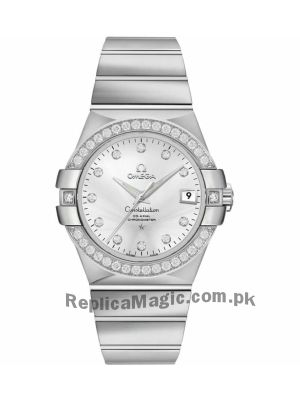 Omega Constellation Mens Chronometer Silver Diamond Watch Price in Pakistan