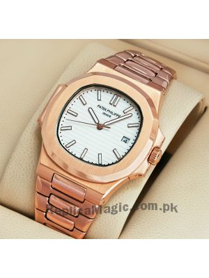 Patek Philippe Nautilus Rose Gold White Dial Stainless Steel Watch Price in Pakistan