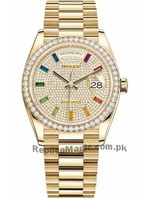 Rolex Day-Date Yellow Gold 128348RBR Pave Rainbow Diamond Dial Watch Price in Pakistan