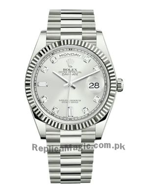 Rolex Day Date Silver Diamond Dial Watch Price in Pakistan