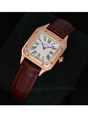 Cartier Santos Dumont Rose Gold Brown Straps Ladies Watch Price in Pakistan