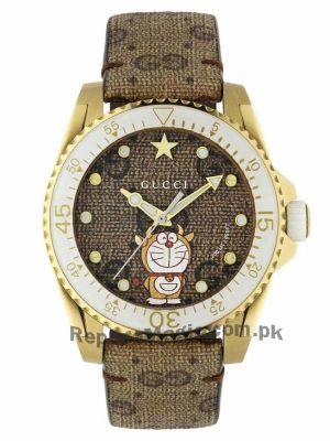 Gucci Dive Doraemon Brown Dial Brown Leather Strap Watch  Price in Pakistan