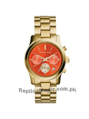 Michael Kors Runway Orange Dial Womens Gold Chronograph Watch Price in Pakistan