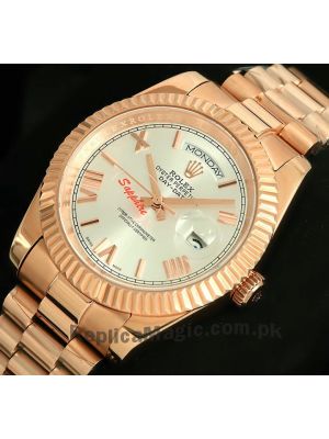 Rolex Day-Date Everose Gold Silver Roman Dial Watch Price in Pakistan