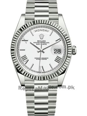 Rolex Day-Date White Roman Dial Fluted Bezel President Bracelet Watch Price in Pakistan