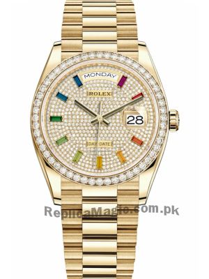 Rolex Day-Date Yellow Gold 128348RBR Pave Rainbow Diamond Dial Watch Price in Pakistan