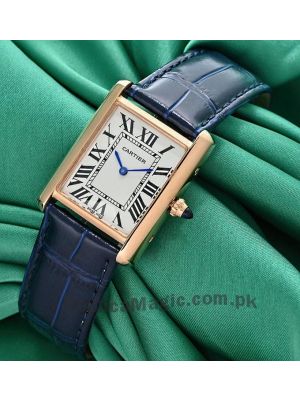 Cartier Tank Solo Rose Gold Blue Leather Straps Watch Price in Pakistan