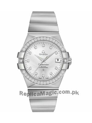 Omega Constellation Mens Chronometer Silver Diamond Watch Price in Pakistan