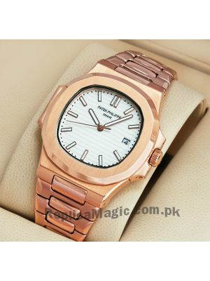 Patek Philippe Nautilus Rose Gold White Dial Stainless Steel Watch Price in Pakistan
